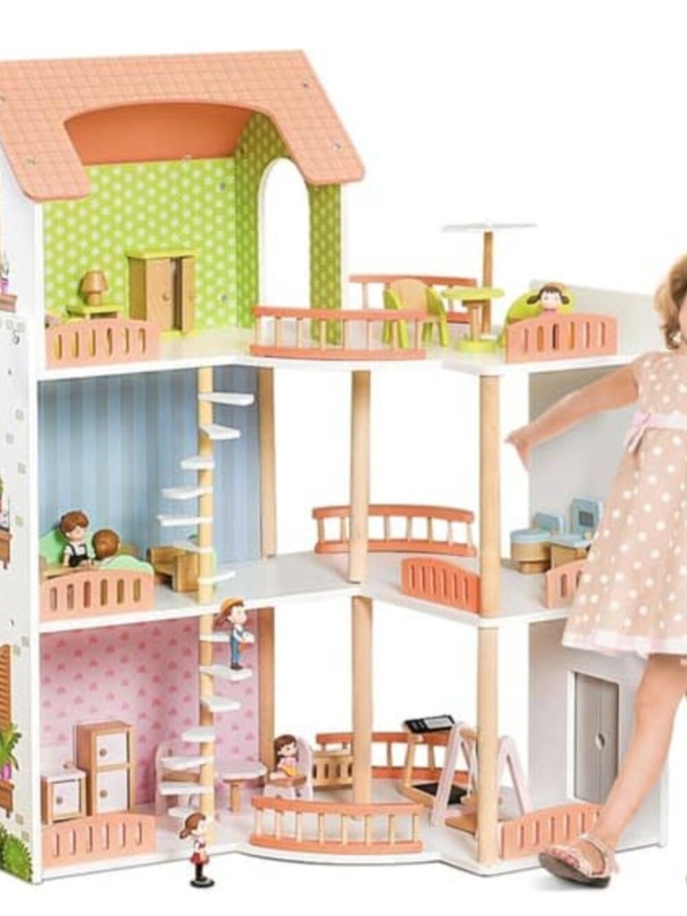 Wooden Dollhouse Playset, 3-Story Montessori Pretend Play Toy - Picture 5 of 16